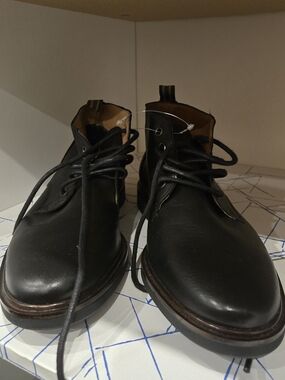 Force Black Leather Chukka Boots with Brown Sole Trim - Made In Portugal
